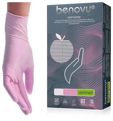 Перчатки нитрил. нестер. текстур. перламутрово-розовые M 4,0 гр /Benovy/50/500/