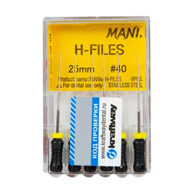15. Корневой бурав Н-файл №40 25 мм 6 шт/уп Mani