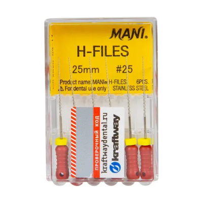 15. Корневой бурав Н-файл №25, 25 мм 6 шт/уп Mani