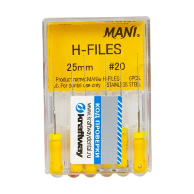 15. Корневой бурав Н-файл №20, 25 мм 6 шт/уп Mani
