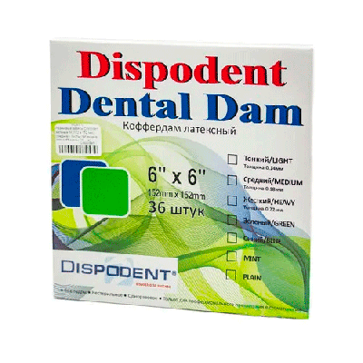 15. Листы латекс. DuraDam/ Дентал Дам,152ммx152мм, Medium/средние,цвет-черный, 36шт/уп/ DuraMedical