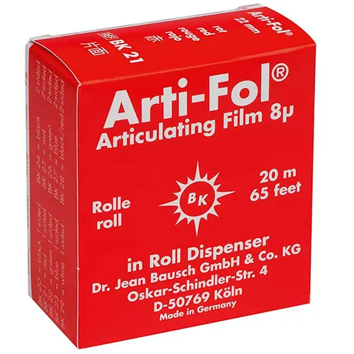 15. Артикуляционная фольга ВК 21 красная односторонняя 8мкм, 22мм*20 м/ Bausch