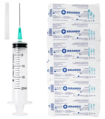 Шприц 20 мл 3-х комп. с иглой Brando /50/500/