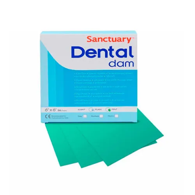 15.Листы латекс. DentalDam/Дентал Дам,152x152, thin/тонкие,зеленые с аром. мяты, 36шт/уп/ Sanctuary