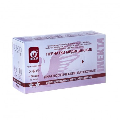 Перчатки латекс. нестер. неопудр. смотровые M /INEKTA/50/500