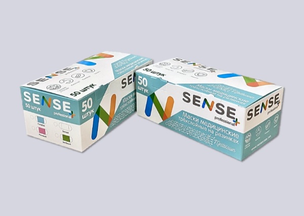 Маска медицинская трехслойная SENSE зеленый, 50 шт./уп. коробка