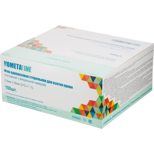 Игла двусторонняя с визуальной камерой 21G*1 0,8*38 KometaLine /100/2000