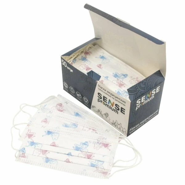 Маска медицинская трехслойная SENSE с рисунком Феи, 50 шт./уп. коробка